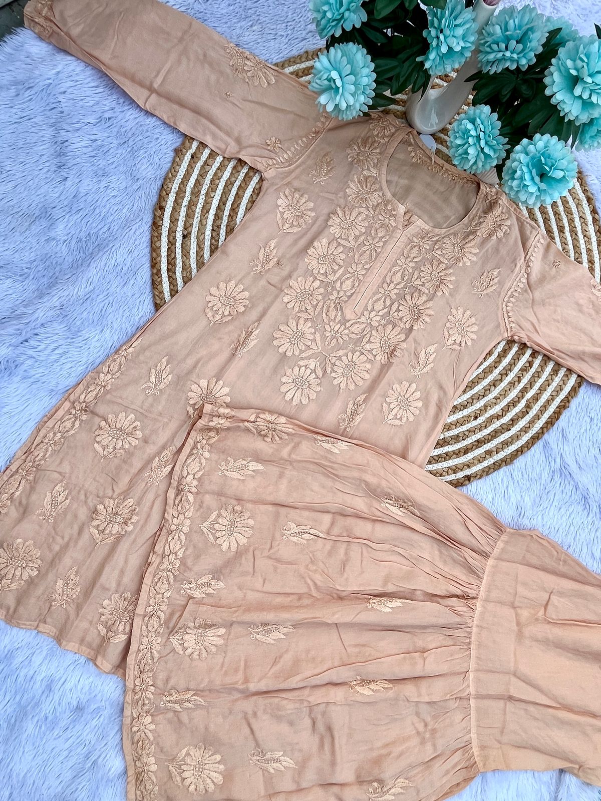 Modaal Garara Set with Intricate 3D Embroidery – Customizable Ethnic Wear for Women