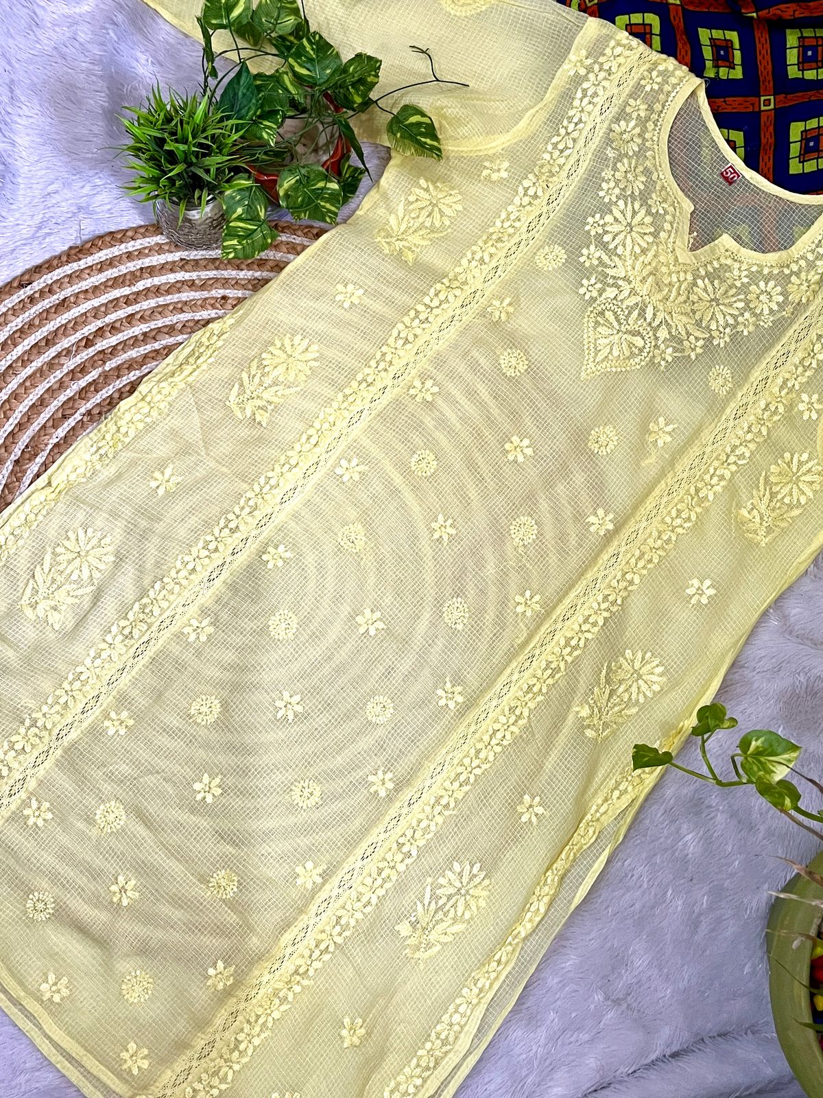 Elegant Kota Cotton Kurti with Lace Accents