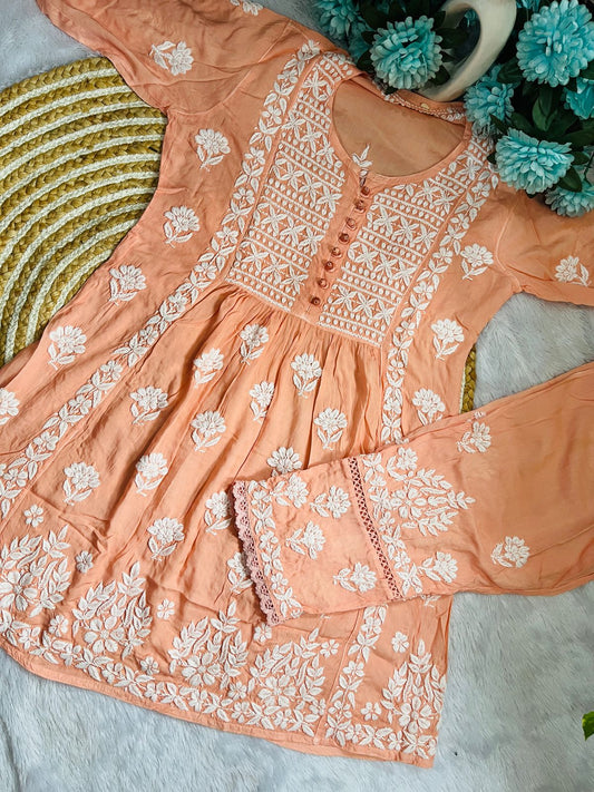 Dyeable Modal Short Gown Set with Styled Pants – 3D Work Party Wear Ensemble