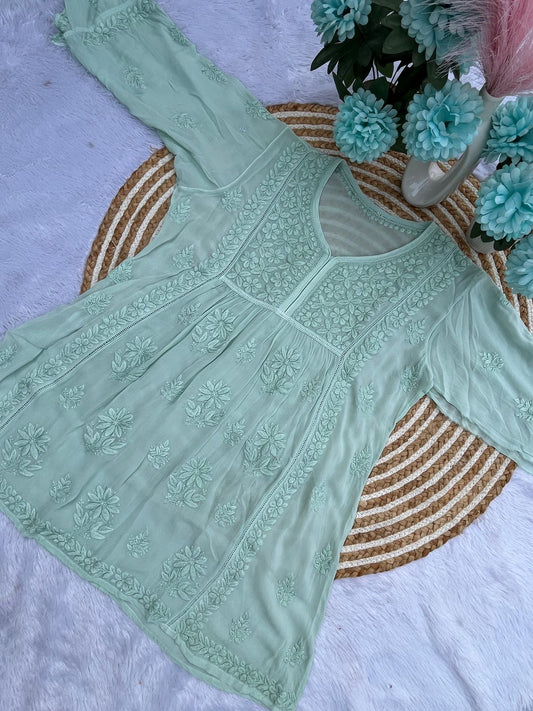 Elegant Viscose Short Gown with Intricate 3D Embroidery – Festive & Party Wear