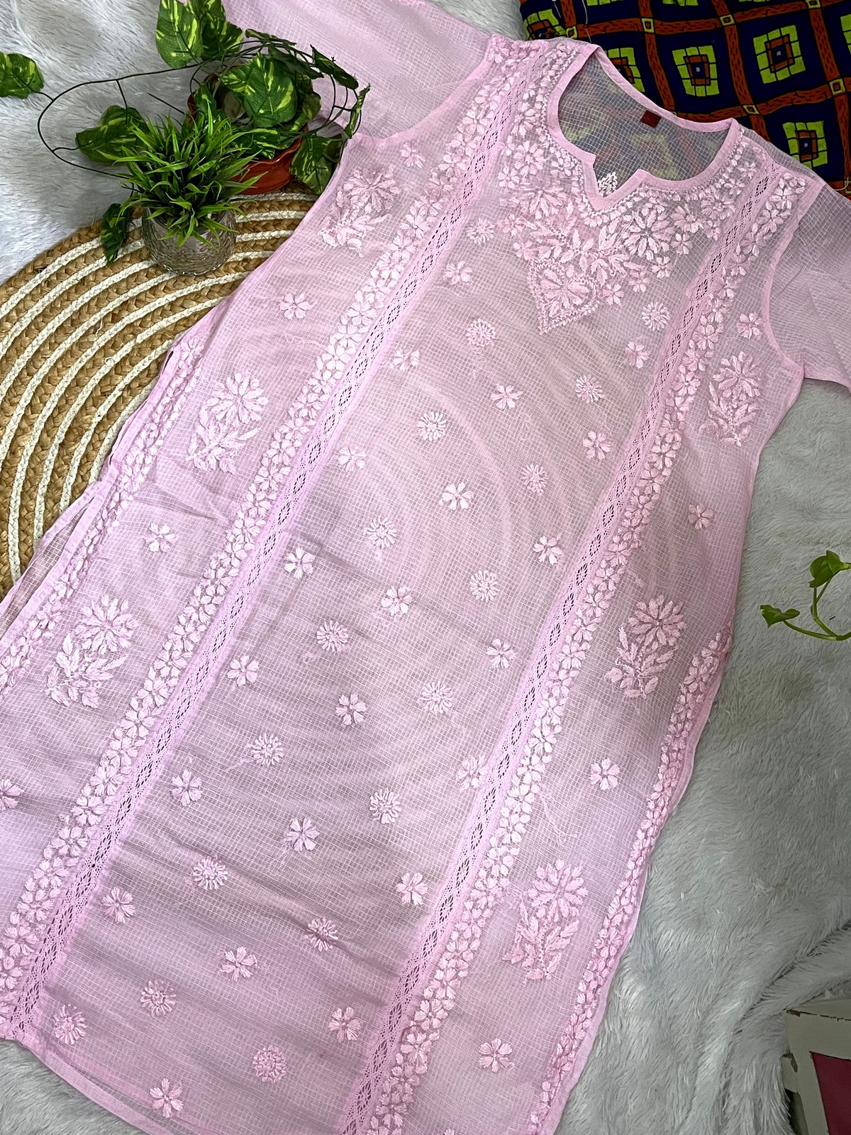 Elegant Kota Cotton Kurti with Lace Accents