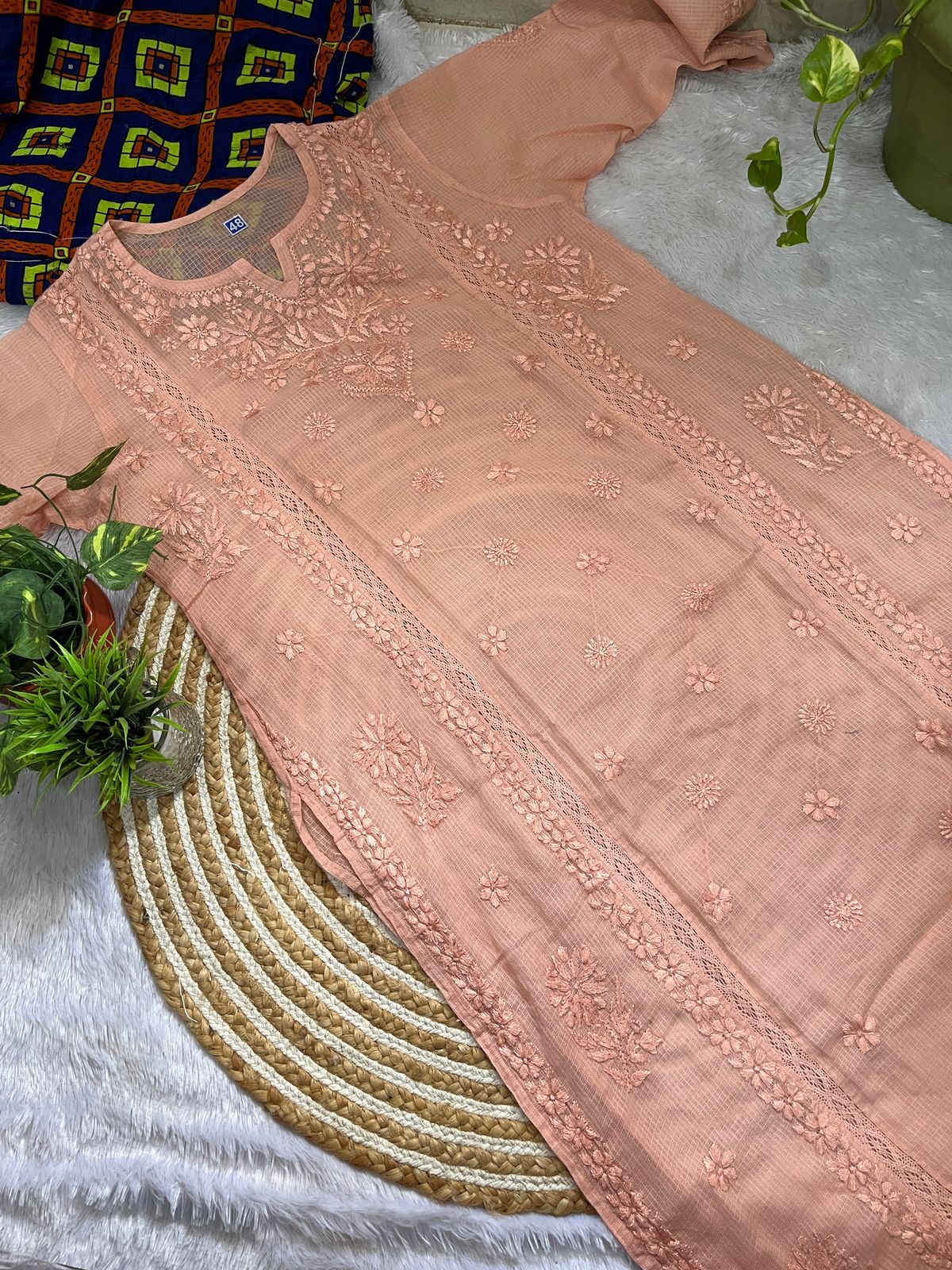 Elegant Kota Cotton Kurti with Lace Accents